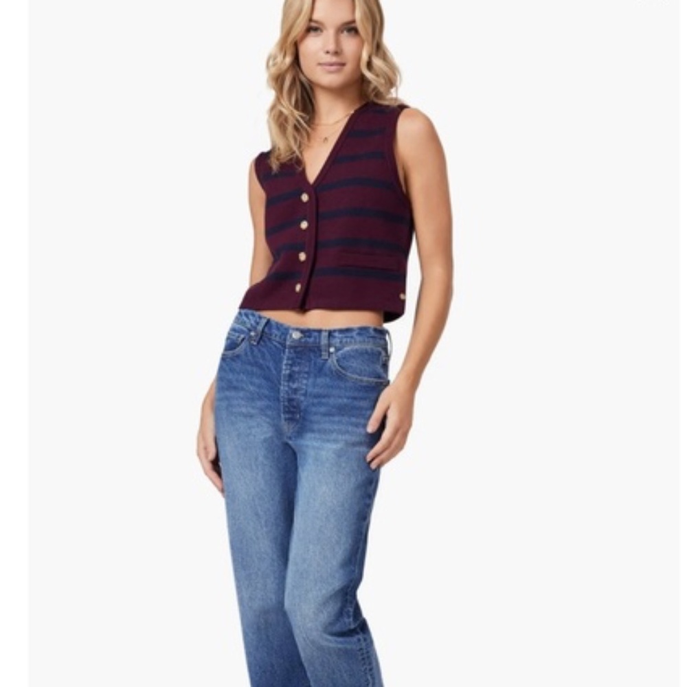 NWT Scotch & Soda Burgundy and Navy Striped Crop Sweater Vest